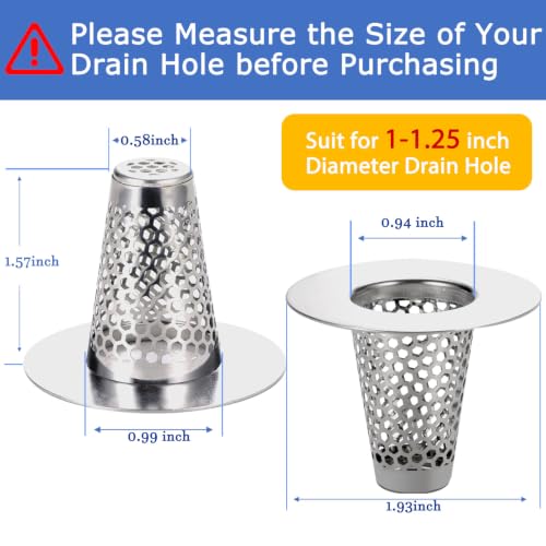 Bathroom Sink Drain Strainers for 1.1"-1.25" Depth Than 1.6" Drain Hole Catcher for Bathroom Sink,Laundry, Utility, RV Sink.Small Conical Bathroom Sink Strainer Basket
