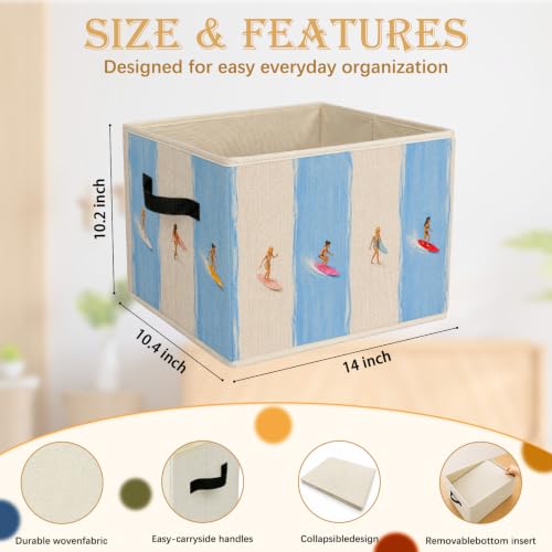 Preppy Coastal Surf Girl Foldable Storage Bins with Handles - color: blue surf girl