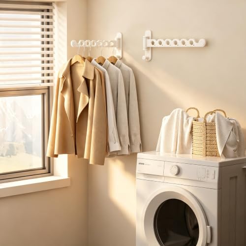 Wall Mounted Clothes Hanger Rack Foldable for Laundry Drying Rack White - color: White, size: Long 2P