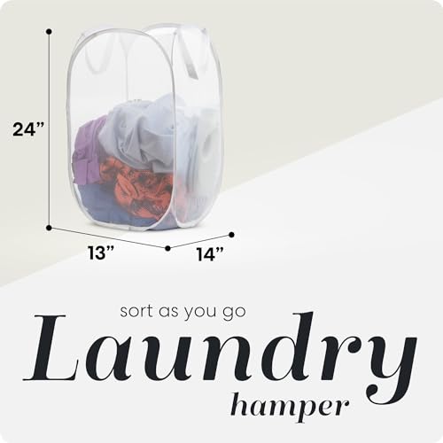 Handy Laundry Mesh Pop Up Laundry Hamper Foldable Basket 2-Pack - color: White, 2-PACK