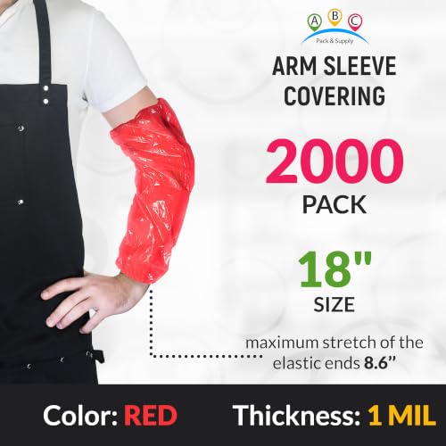 ABC PACK & SUPPLY Disposable Arm Sleeves, 18 Inch PE Arm Covers, Sleeve Covers with Elastic Ends for Food Processing - color: Red, size: 2000 Pack
