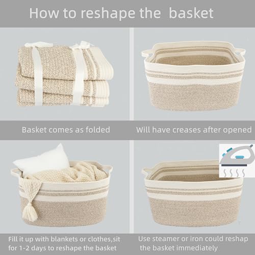 XUANGUO Large Woven Cotton Rope Blanket Basket 22"x17"x12" White Brown - color: white and brown