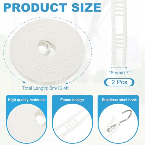 uxcell 2 Pcs Portable Travel Clothesline, 16.4ft Clothes Line Outdoors Travel Hanger Foldable Clothesline Rope with Hooks for Camping Hotel Backyard Home Cruise Ship, White - color: White, size: 5m/16.4ft