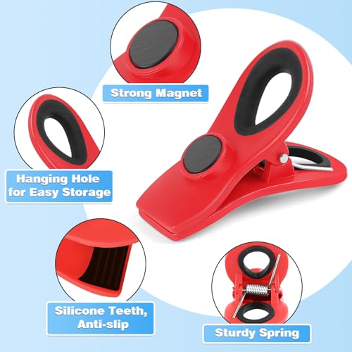 12 Pack Chip Clips, Bag Clips for Food, Magnetic Sealers for Chips and Other Food, Plastic Bag Clip for Kitchen, Fridge, Clothes, Sewing and Artwork (Red) - color: Red