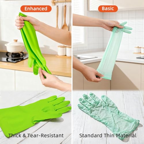 Cleanbear Reusable Dish Washing Rubber Glove Set of 3, Household Cleaning Gloves for Washing - color: Green,red,orange, size: Large
