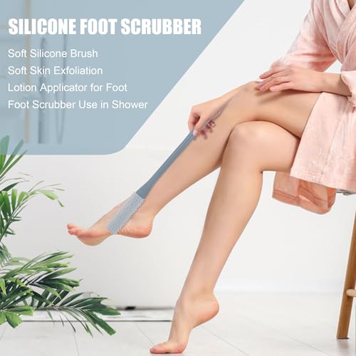 OWIIZI Toe Cleaning Brush 15.7" Foot Scrubber in Shower with Long Handle Silicone Gap Brush Between Toes Cleaner Soft Feet Care Scrub for Seniors,Elderly, Men and Women- 2Pack - color: Grey