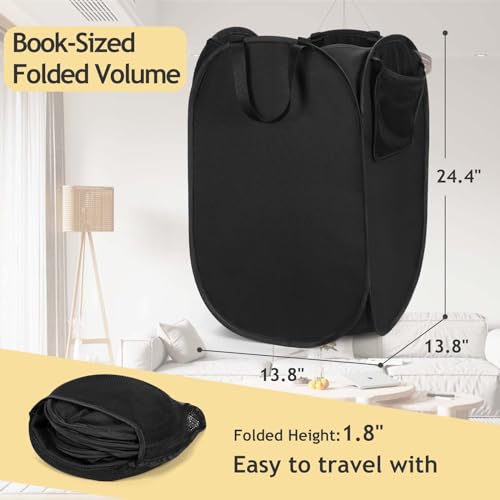 Upgraded Pop-up Laundry Hamper 2 Pack, 70L(18.5 Gal) Laundry Basket with Thickened 600D Oxford Fabric,2.4X Denser Mesh Side Pocket, 0.2mm Added Thickness Steel Frame, Easy to Open and Fold for Storage - color: Elegant Black, size: 2-Pack