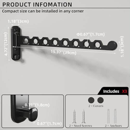 Wall Mounted Clothes Hanger Rack Foldable for Laundry Drying Rack Black - color: Black, size: Extra Long 2P