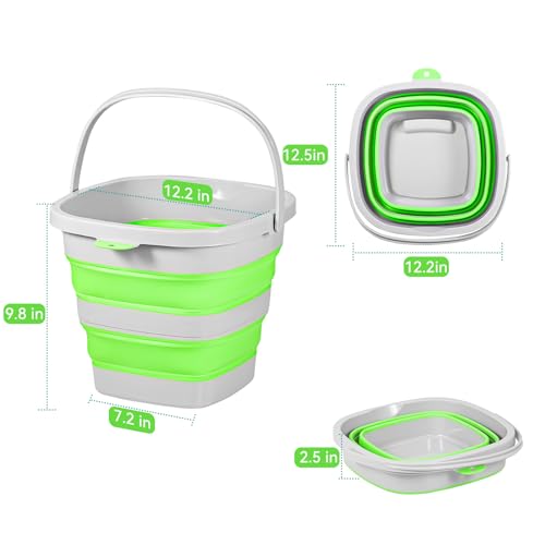 2 Pack 2.6 Gallon(10L) Collapsible Plastic Buckets with Handle Compact Cleaning Square Storage Bucket Portable Water Tub Outdoor Water Pail for Garden Hiking Fishing Camping (Green) - color: Green