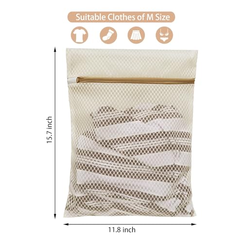 6 Pcs Durable Honeycomb Mesh Laundry Bags for Delicates (6 M Beige) - color: 6 M Beige
