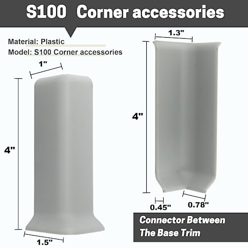 COUKIU Self Adhesive Baseboard Corner Blocks, 4inch(Width)3 Inside + 3 Outside Corners-Connector Between The Wall Base Cove Base Rubber Moulding Trim, Perfect Match for Our S100 Baseboard(Gray) - color: Gray, size: 4inch(Width)