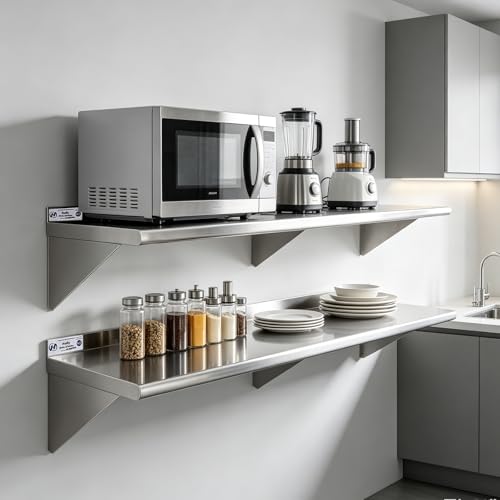 Hally Stainless Steel Shelf 2 Pack Wall Mounted Metal Shelves 12"x60" NSF - size: 12"x60"