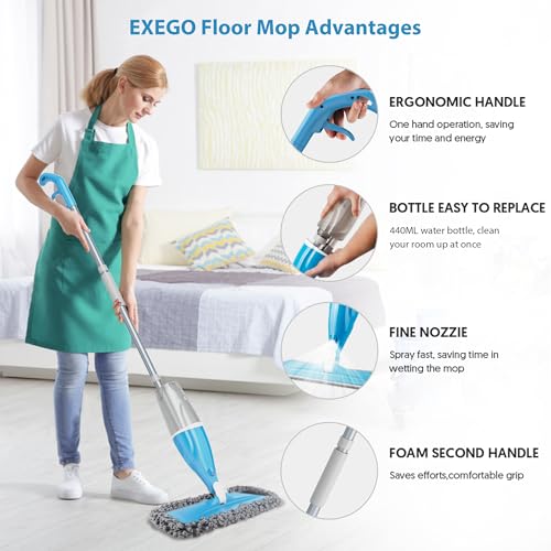 Spray Wet Mops for Floors Cleaning: Hardwood Floor Mops Flat Mop Refillable - color: Blue