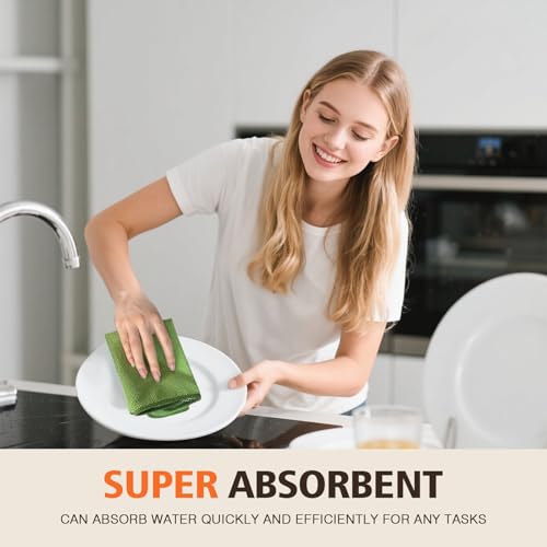 KinHwa Dish Cloths for Washing Dishes with Scrub Side, Microfiber Dish Rags - color: Green, size: 12inchx12inch