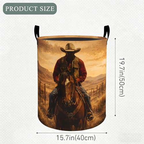 Western Cowboy Laundry Basket Hamper, Organizer Bins Gifts for Women Kids, Horse Ranch Foldable Waterproof Clothes Hamper Handles Storage Bucket for Bedroom Bathroom Room Decor 19.7"x15.7" - color: Cowboy