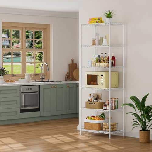SINGAYE 6 Metal Shelves Wire Shelving Storage Shelf Adjustable Unit Pantry - color: White, size: 6 Tier 14"Dx24"Wx72"H