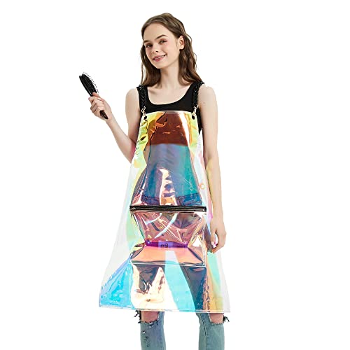 Hair Stylist Apron for Women - Waterproof Barber Nail Tech Apron Hairdresser Hairstylist Salon Aprons with Pocket - color: Iridescent