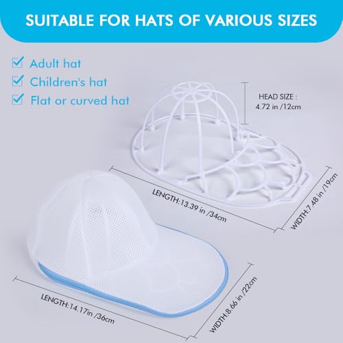 Hat Washer Cage Hats Cleaner, 4Pcs (2 Cages + 2 Bags) Hat Washer for Washing Machine,Suitable for washing machines or dishwashers, various sizes of flat and curved baseball cap cleaning machines