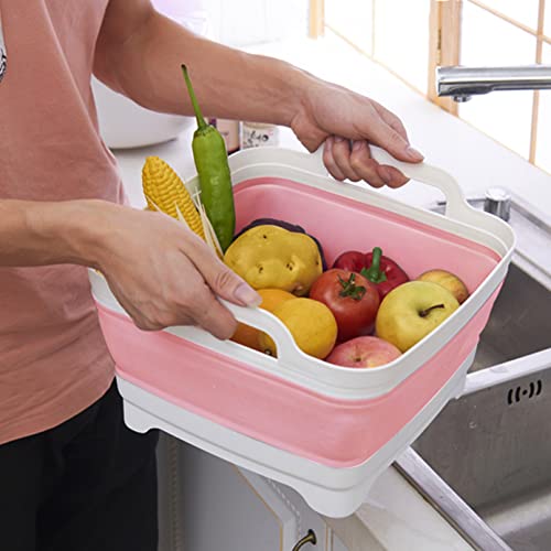 Collapsible Dish Basin with Drain Plug, Foldable Wash Basin 2.4 Gal (9L) - color: Pink