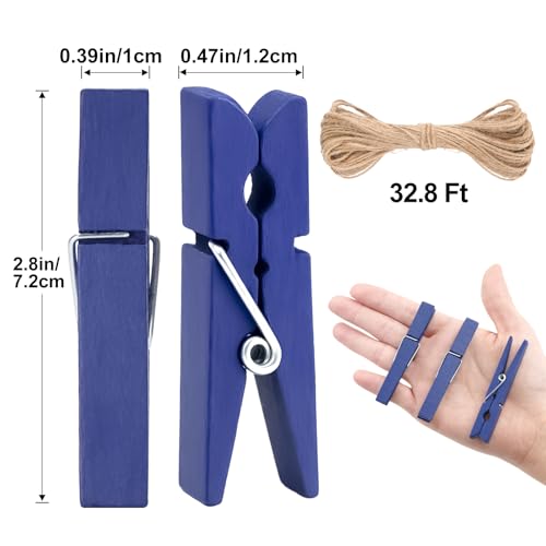 jijAcraft 2.9 Inch Large Clothes Pins - 50Pcs Wooden Clothespins - color: Navy Blue, size: 2.9 inch, 50 pcs