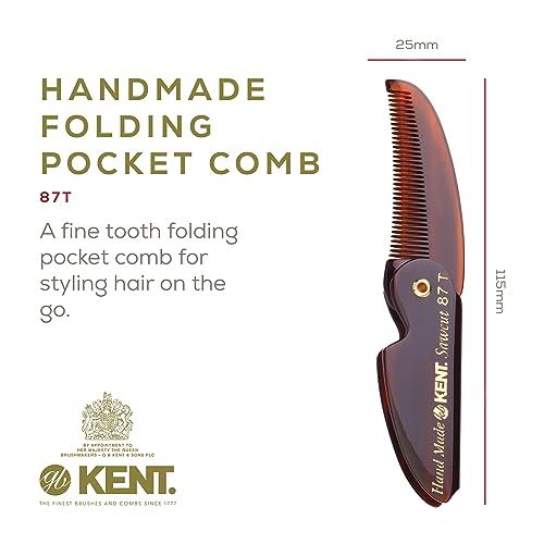 Kent 87T Handmade Folding Pocket Comb for Men, Fine Tooth Hair Comb Straightener for Everyday Grooming Styling Hair, Beard or Mustache, Use Dry or with Balms, Saw Cut Hand Polished, Made in England - color: Tortoiseshell, size: Pack of 3