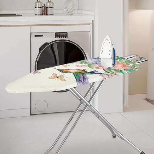 Hummingbird Flower Ironing Board Cover and Padding Heavy Duty Pad Decorative Covers with Elastic Edge Ironing Board Sleeve for Standard Size 15 x 54 Boards Gifts for Women Beige - color: Hummingbird Flower Beige