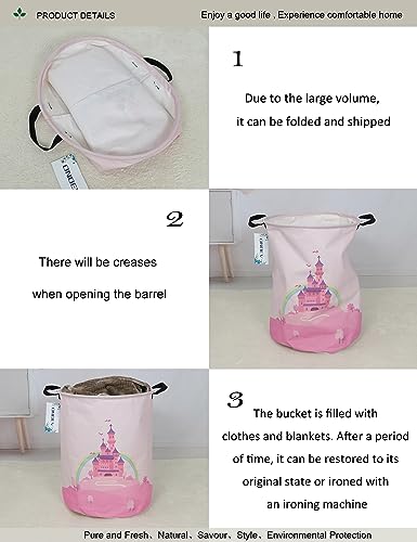 Round Foldable Pink Fairy Castle Laundry Hamper for Teens and Young Adults - color: Round Pink Castle
