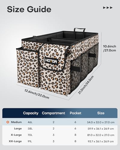 HOTOR Trunk Organizer - Foldable Car Organizer for SUVs & Sedans Storage - color: Brown Leopard, size: Medium (2 Compartments)