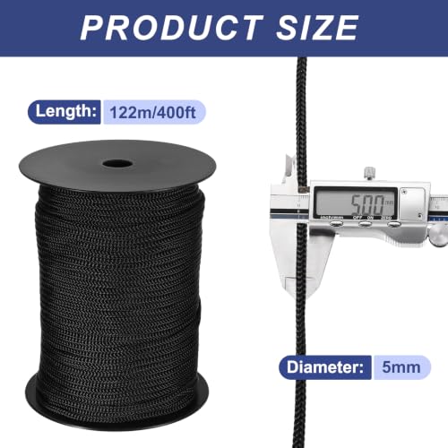 MECCANIXITY 13/64" Polypropylene Rope Braided Ropes, 400ft Black - color: Black, size: 13/64 Inch 400ft
