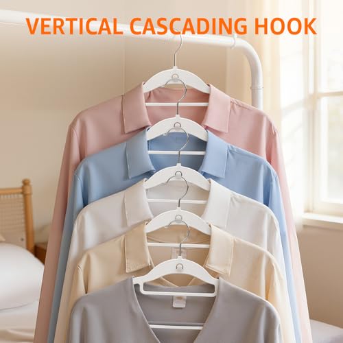 Yolife Cascading Plastic Clothes Hangers 10 Pack with Inner Hook for Vertical Storage, Slim Space Saving Hangers with Non-Slip Pads, 360° Swivel Metal Hook, Versatile, White & Gray - color: White & Gray
