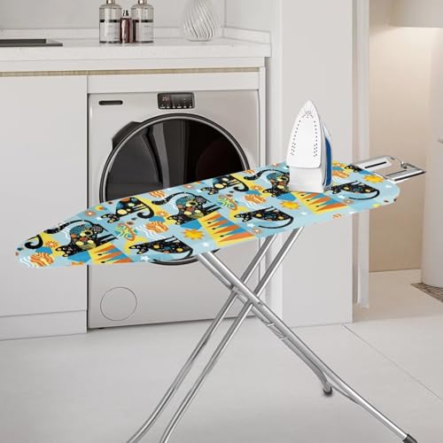 Black Cat Ironing Board Covers with Elastic Edge Non Stick Scorch Padded Ironing Board Covers Stain Resistant Hook and Loop Design Easy to Install - color: Black Cat