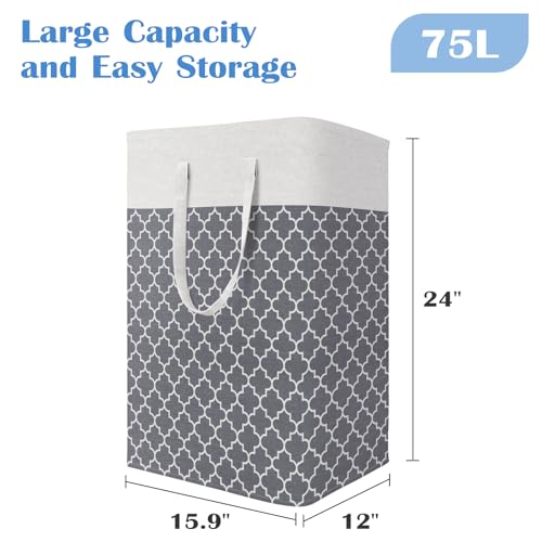 BlissTotes 3-Pack Laundry Basket, Freestanding&Waterproof Laundry Hamper, Collapsible Tall Clothes Hamper with Easy Carry Handles for Clothes, Towels in the Family and Dorm,Clover Grey,75L - color: Clover Grey, size: 75L