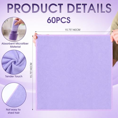 Nuenen Car Microfiber Clean Cloths, Light Purple, 16 x 16 Inch, 60 Pcs - color: Light Purple, size: 16 x 16 inches