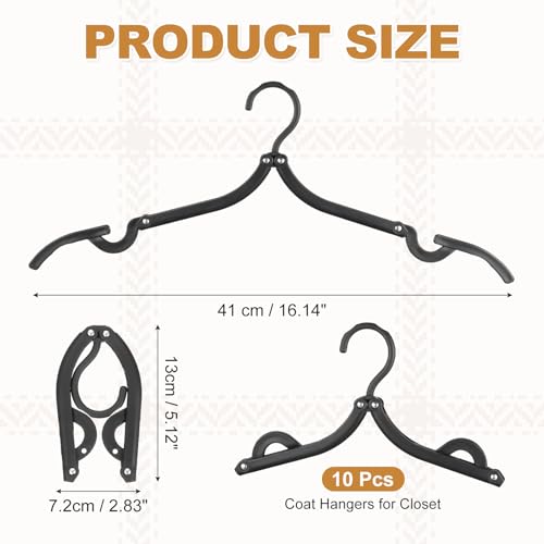 uxcell 10 Pcs Portable Travel Hangers, Plastic Foldable Hangers Cruise Essentials Clothes Drying Rack for Camping Flying Suitcase Travel Accessories Road Trip Hotel, Black - color: Black