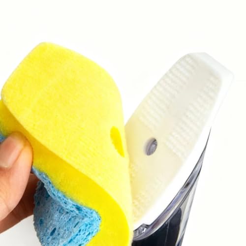 CELOX Dish Sponge with Handle, Dish Scrubber with Soap Dispenser - color: Blue Handle , Blue Sponge Head