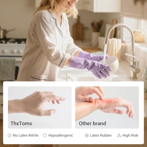 ThxToms Reusable Nitrile Dishwashing Gloves, Latex Free, 10 Mil, S - size: Small