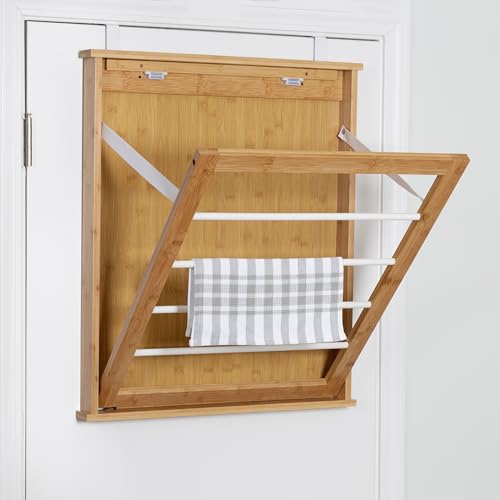 Honey-Can-Do Wall-Mounted Clothes Drying Rack, Bamboo, Collapsible, 23 in W x 27.25 in H - size: 23 in W x 27.25 in H
