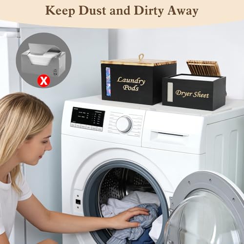 2 Pcs Laundry Pods Container & Dryer Sheet Holder with Window, Black - color: Black