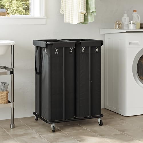 WOWLIVE Double Laundry Hamper with Wheels, 170L Rolling Laundry Basket - color: Black, size: 170 l (22.8×16.1×30.3 in)