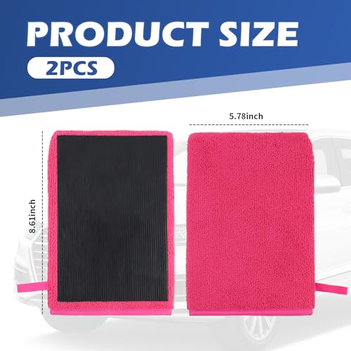 2PCS Car Clay Mitt Auto Detailing,Soft Clay Bar Mitt for Cleaning Car Surfaces,Anti-Scratch Clays Mitts for Cars Detailings to Replace Traditional Clays Bar Cars Accessories (Hot Pink) - color: Hot Pink/2pcs