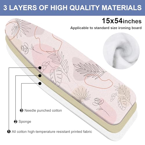 Boho Ironing Board Cover and Pad 15x54 Inch, 100% Cotton Surface Heavy Duty Iron Cover, Standard Size Ironing Board Covers, with Elastic Edge & 2 Hook & Loop Fastener Straps for Easy Installation - color: Boho04