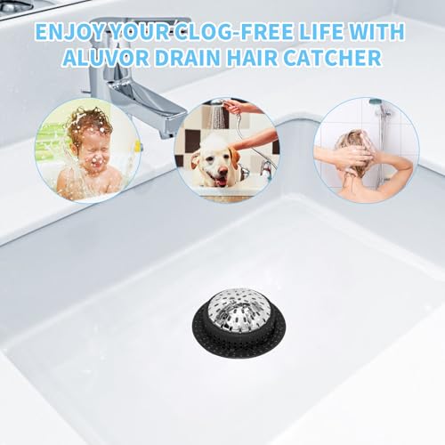Aluvor Bathtub Drain Hair Catcher Shower Drain Cover Sink Drain Protector - size: Large-Black