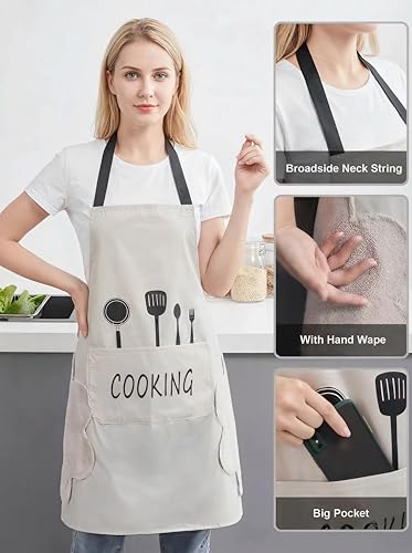 2 Pack Kitchen Apron with Hand Wipe,Water-drop Resistant with 2 Pockets Cooking Bib Aprons for Women Men Chef - color: Style 1