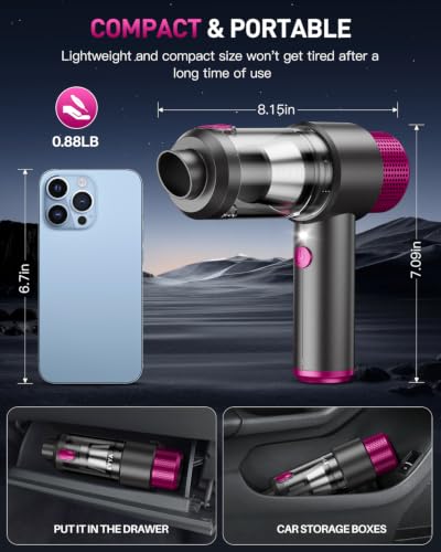KMM Handheld Car Vacuum Cleaner, Hand Held Vacuum Cleaner & Air Duster - color: Rose Red & Black