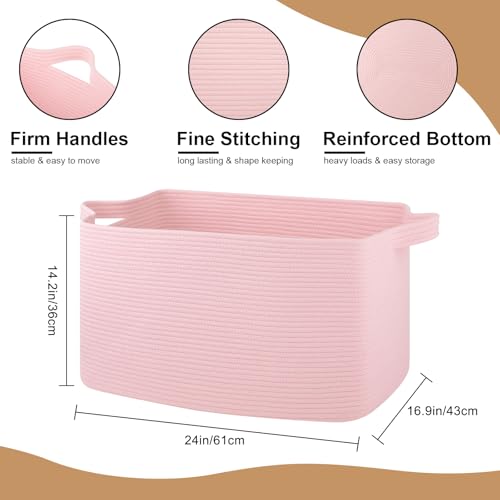 OIASKET 95L Extra Large Blanket Basket, 24" x 16.9" x 14.2" Woven Basket - color: Pink, size: 24"x16.9"x14.2"