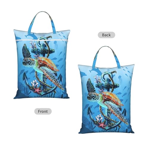 Ocean Sea Turtle Anchor Fish Sea Star Coral Travel Laundry Bags Cloth Diaper Wet Bags Handle Washable Dirty Clothes Bags Wet Dry Bag Suitcase Gym Swimming Pool College Dorm Wet Bag - color: 1 PC21, size: One Size