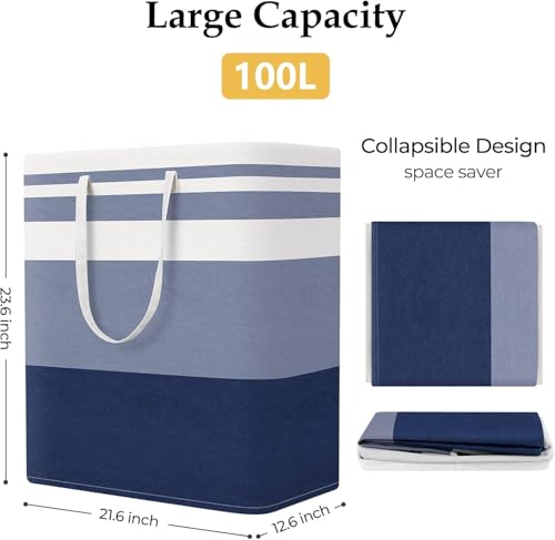 StorageRight Laundry Basket Hamper Large Collapsible Laundry Hamper with Easy Carry Handles,Freestanding Clothes Hampers for Laundry, Bedroom, Dorm, Clothes, Towels, 100L, Gradient Blue - color: Gradient Blue, size: 100L