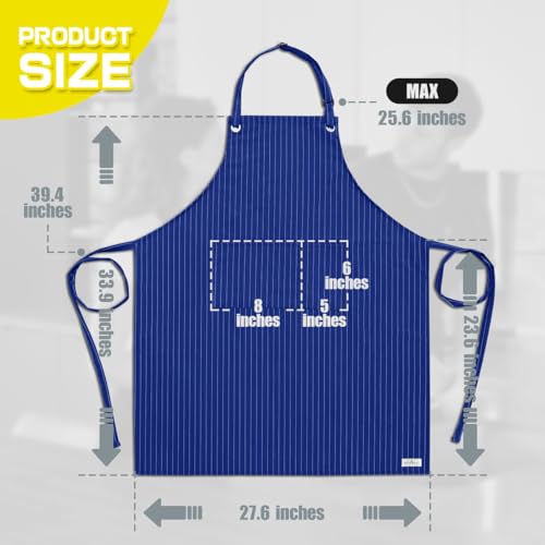 ROTANET Stripe Stretch Apron Chef Aprons for Men with 2 Pockets Waterproof - color: Royal Blue
