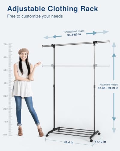 Whitmor Deluxe Adjustable Garment Rack - Rolling Clothes Organizer - Black and Chrome - color: Black and Chrome
