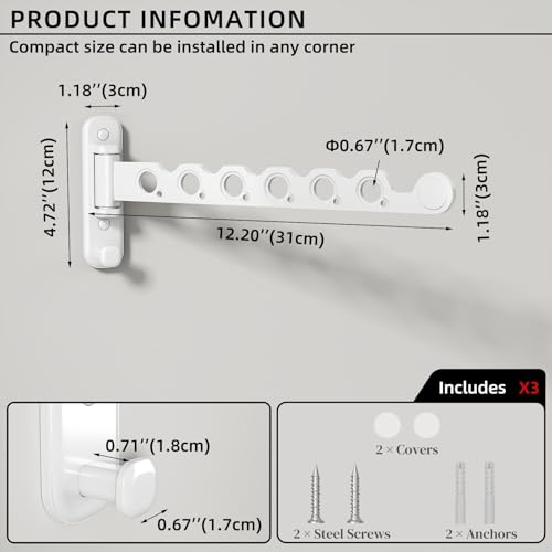 Wall Mounted Clothes Hanger Rack Foldable Drying Rack Hook Folding Indoor for Laundry Room Organization Bedroom Collapsible Racks Perfect for Small Spaces, 6 Hole White 1 Packs - color: White, size: Middle 1P